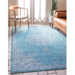 Rug Unique Loom Outdoor Traditional Aqua Blue Rectangular 8' 0 x 11' 4