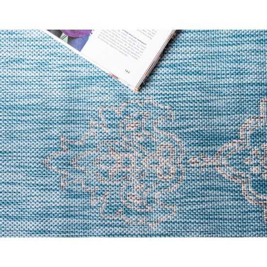 Rug Unique Loom Outdoor Traditional Aqua Blue Rectangular 8' 0 x 11' 4