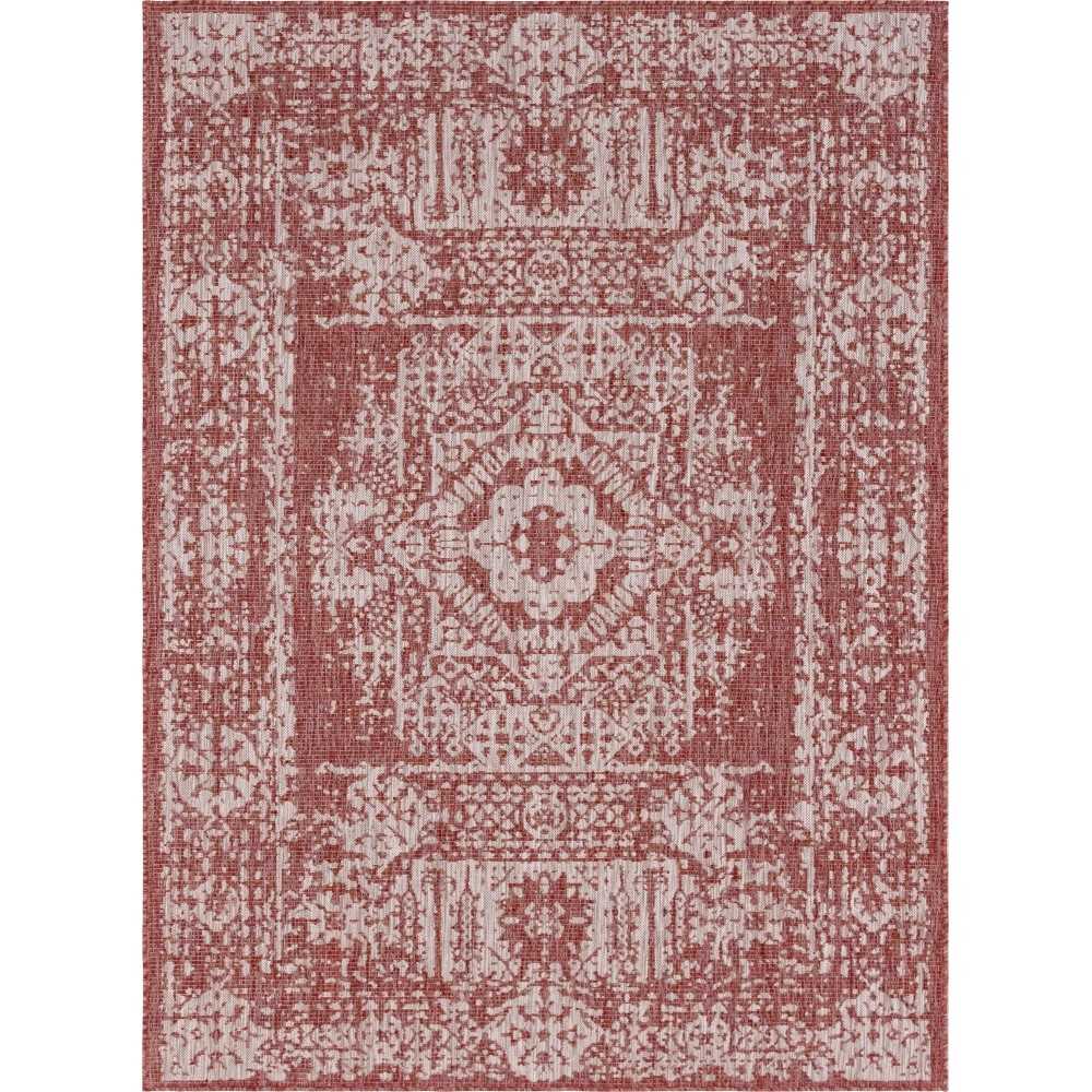 Rug Unique Loom Outdoor Traditional Rust Red Rectangular 8' 0 x 11' 4