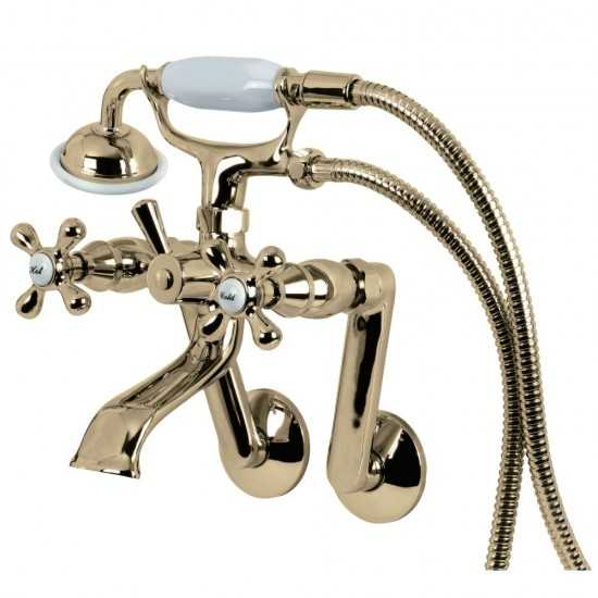 Kingston Brass Kingston Tub Wall Mount Clawfoot Tub Faucet with Hand Shower, Polished Brass