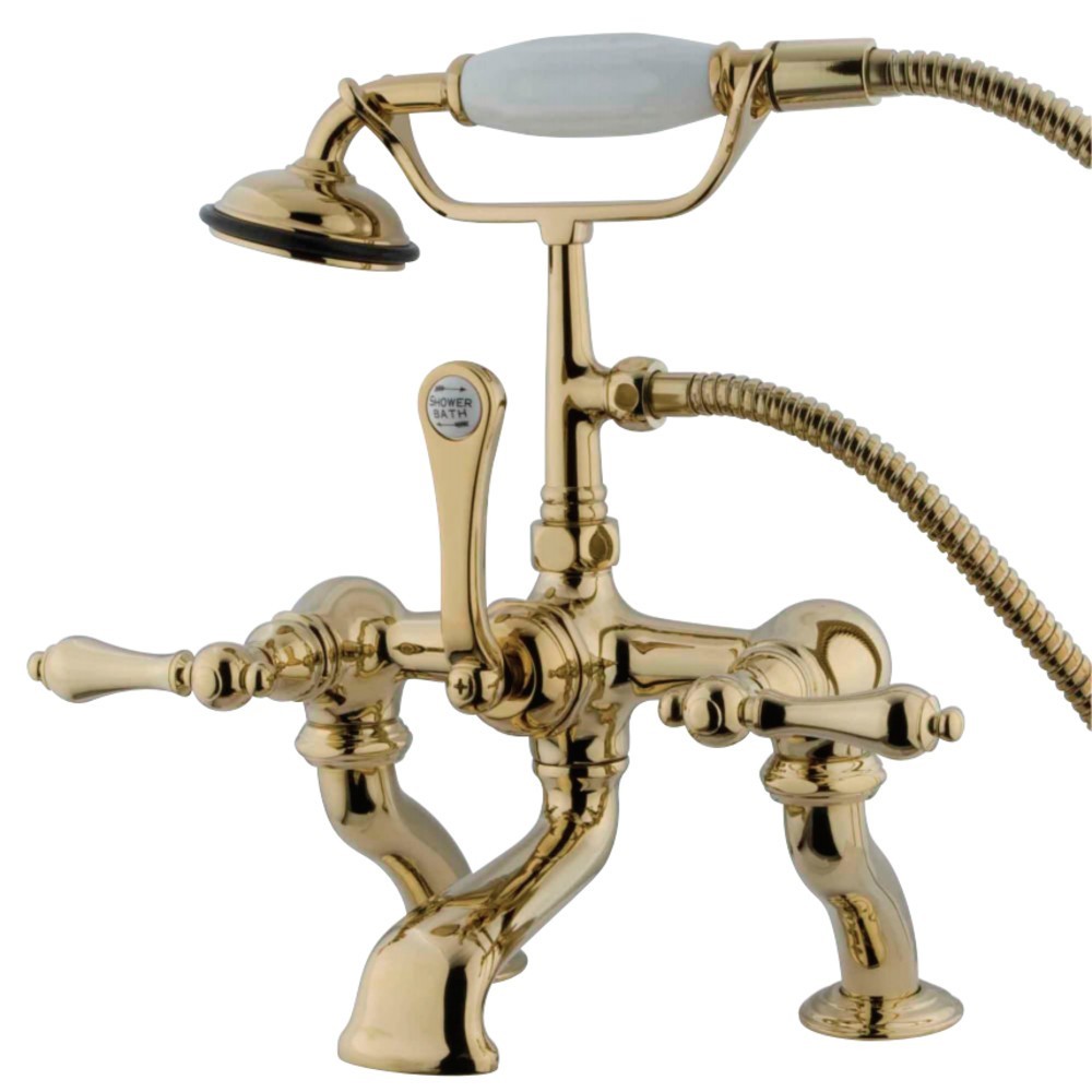 Kingston Brass Vintage 7-Inch Deck Mount Tub Faucet with Hand Shower, Polished Brass