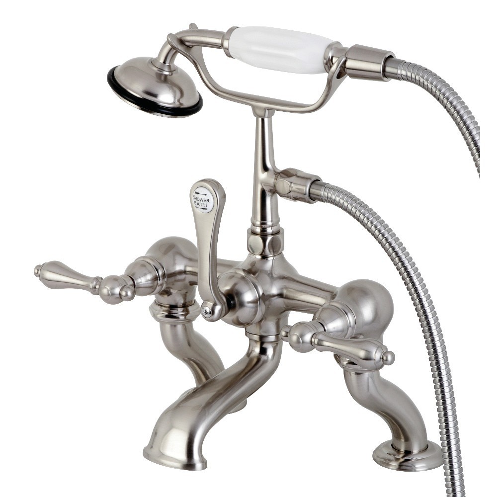 Kingston Brass Vintage 7-Inch Deck Mount Tub Faucet with Hand Shower, Brushed Nickel