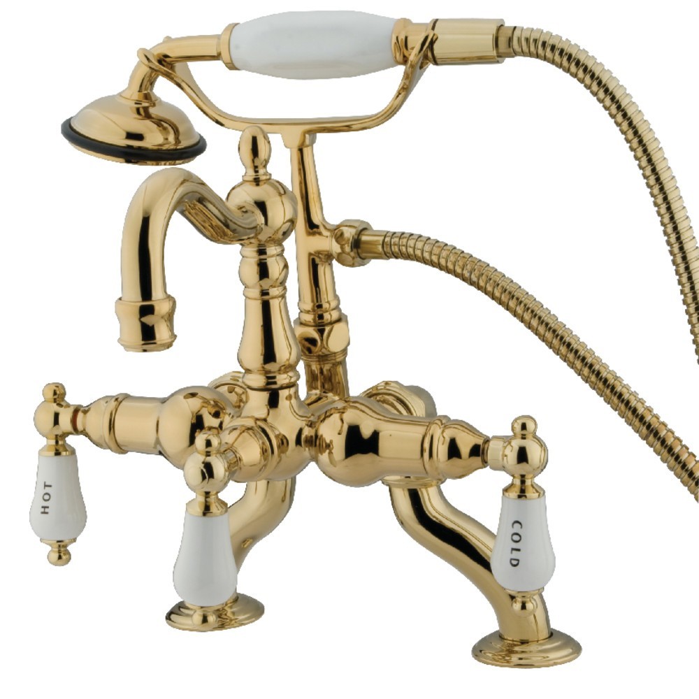 Kingston Brass Vintage Clawfoot Tub Faucet with Hand Shower, Polished Brass