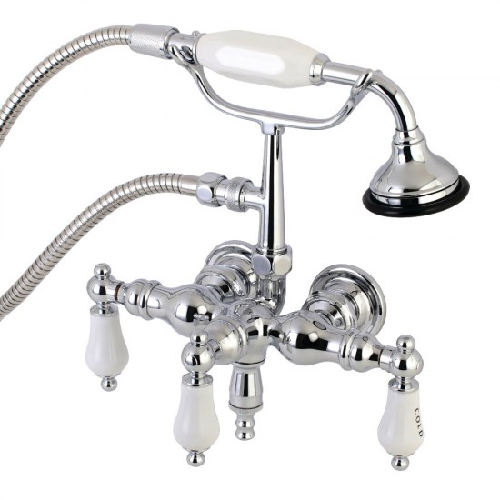 Aqua Vintage Vintage 3-3/8 Inch Wall Mount Tub Faucet with Hand Shower, Polished Chrome