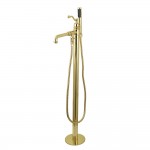 Kingston Brass English Country Freestanding Tub Faucet with Hand Shower, Polished Brass