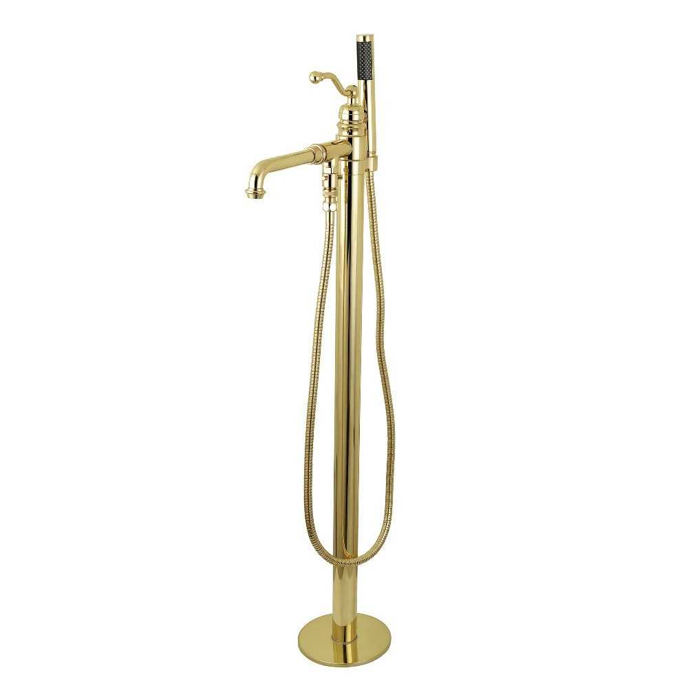 Kingston Brass English Country Freestanding Tub Faucet with Hand Shower, Polished Brass