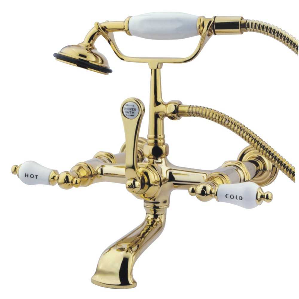 Kingston Brass Vintage 7-Inch Wall Mount Tub Faucet with Hand Shower, Polished Brass