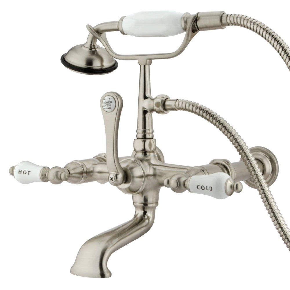 Kingston Brass Vintage 7-Inch Wall Mount Tub Faucet with Hand Shower, Brushed Nickel