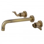 Kingston Brass NuWave 2-Handle Wall Mount Roman Tub Faucet, Antique Brass