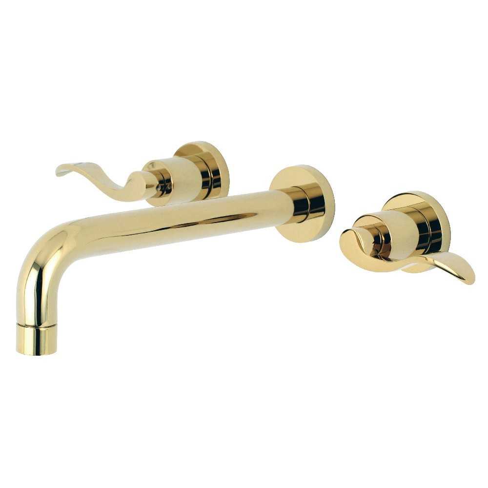 Kingston Brass NuWave 2-Handle Wall Mount Roman Tub Faucet, Polished Brass