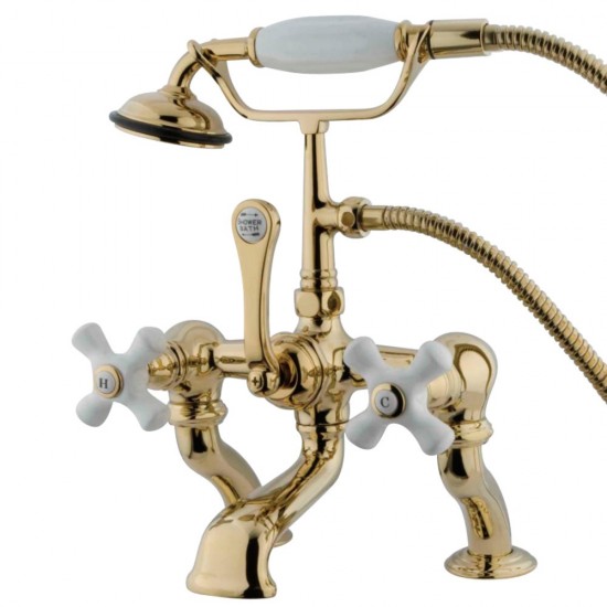 Kingston Brass Vintage 7-Inch Deck Mount Tub Faucet with Hand Shower, Polished Brass