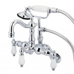 Kingston Brass Vintage Adjustable Center Wall Mount Tub Faucet with Hand Shower, Polished Chrome