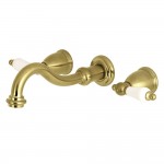 Kingston Brass Restoration Two-Handle Wall Mount Tub Faucet, Brushed Brass