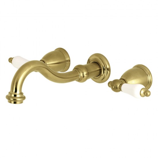 Kingston Brass Restoration Two-Handle Wall Mount Tub Faucet, Brushed Brass