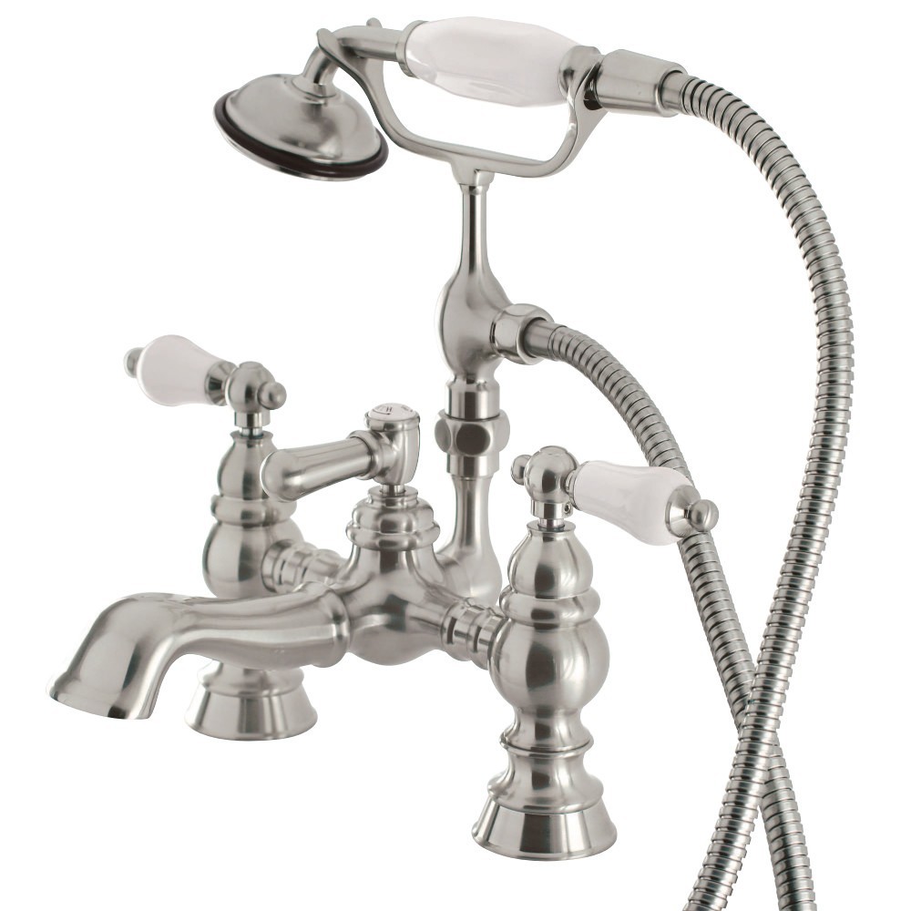 Kingston Brass Vintage 7-Inch Deck Mount Tub Faucet with Hand Shower, Brushed Nickel