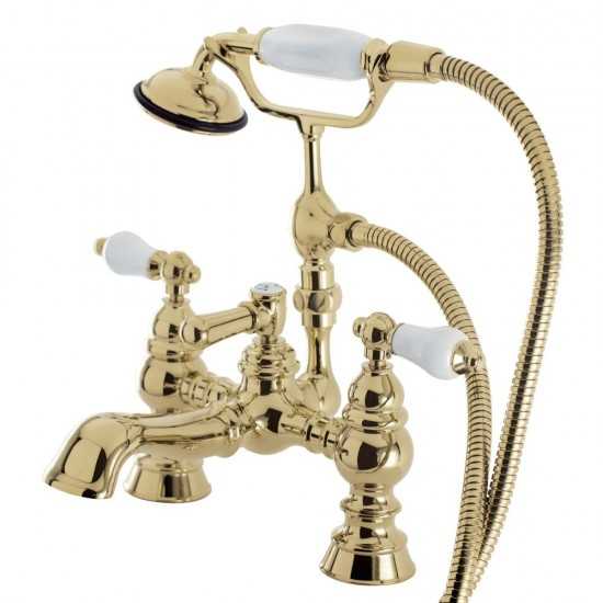 Kingston Brass Vintage 7-Inch Deck Mount Tub Faucet with Hand Shower, Polished Brass