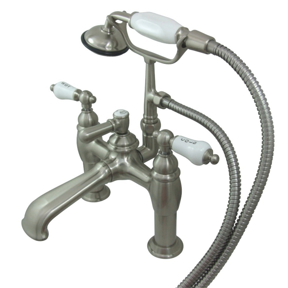 Kingston Brass Vintage 7-Inch Deck Mount Tub Faucet with Hand Shower, Brushed Nickel