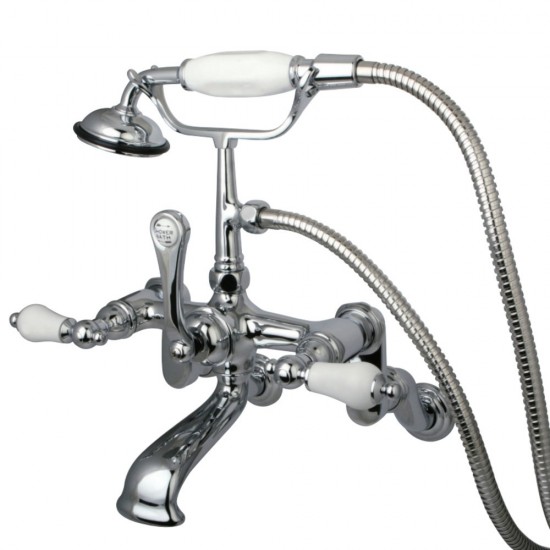 Kingston Brass Vintage Adjustable Center Wall Mount Tub Faucet with Hand Shower, Polished Chrome