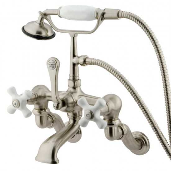 Kingston Brass Vintage Wall Mount Clawfoot Tub Faucet with Hand Shower, Brushed Nickel