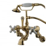 Kingston Brass Vintage Wall Mount Clawfoot Tub Faucet with Hand Shower, Polished Brass