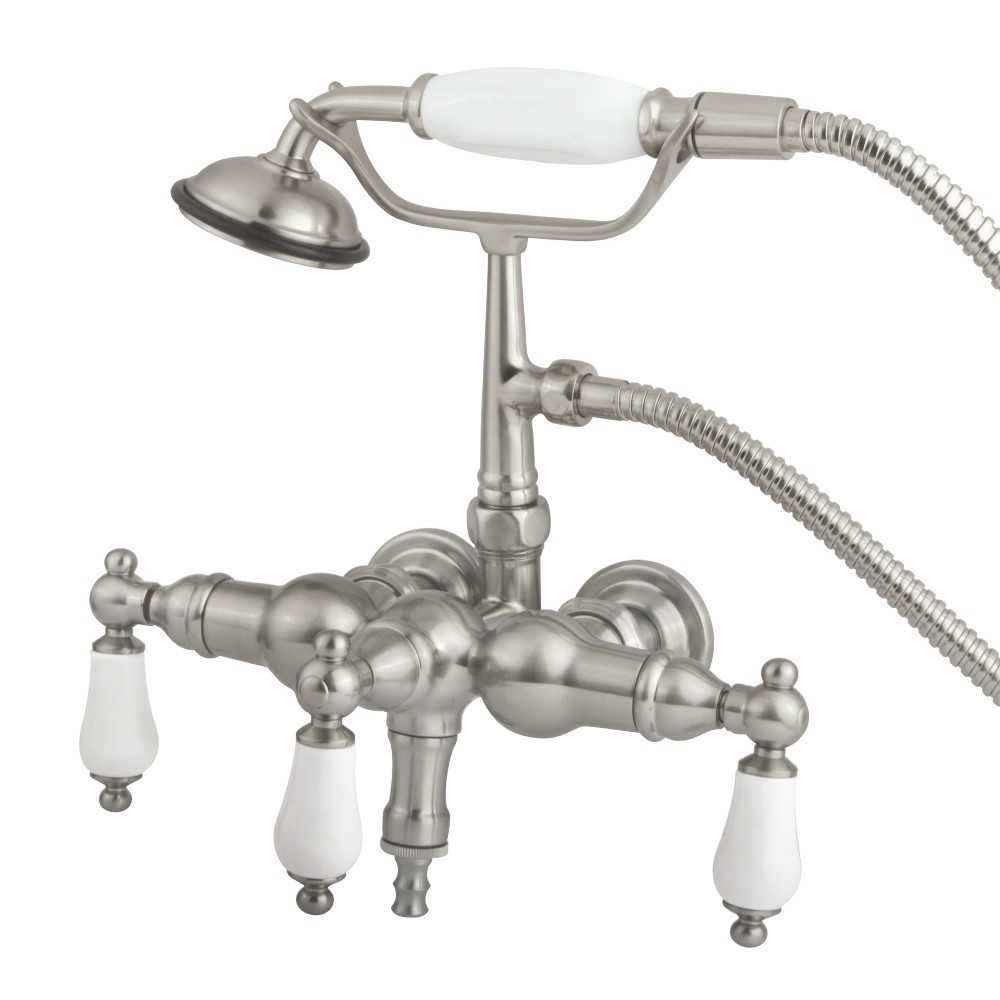 Kingston Brass Vintage 3-3/8-Inch Wall Mount Tub Faucet with Hand Shower, Brushed Nickel