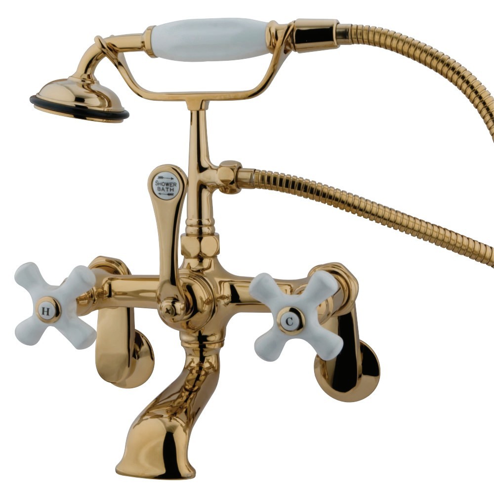 Kingston Brass Vintage Adjustable Center Wall Mount Tub Faucet, Polished Brass