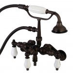 Kingston Brass Aqua Vintage 3-3/8 Inch Adjustable Wall Mount Clawfoot Tub Faucet with Hand Shower, Oil Rubbed Bronze