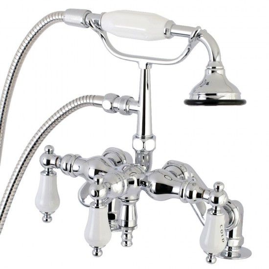 Kingston Brass Auqa Vintage 3-3/8 Inch Adjustable Deck Mount Tub Faucet with Hand Shower, Polished Chrome