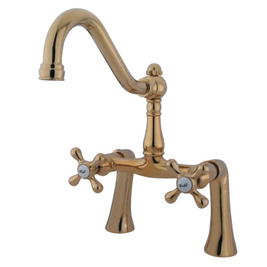 Kingston Brass Restoration 7-Inch Center Deck Mount Clawfoot Tub Faucet, Polished Brass