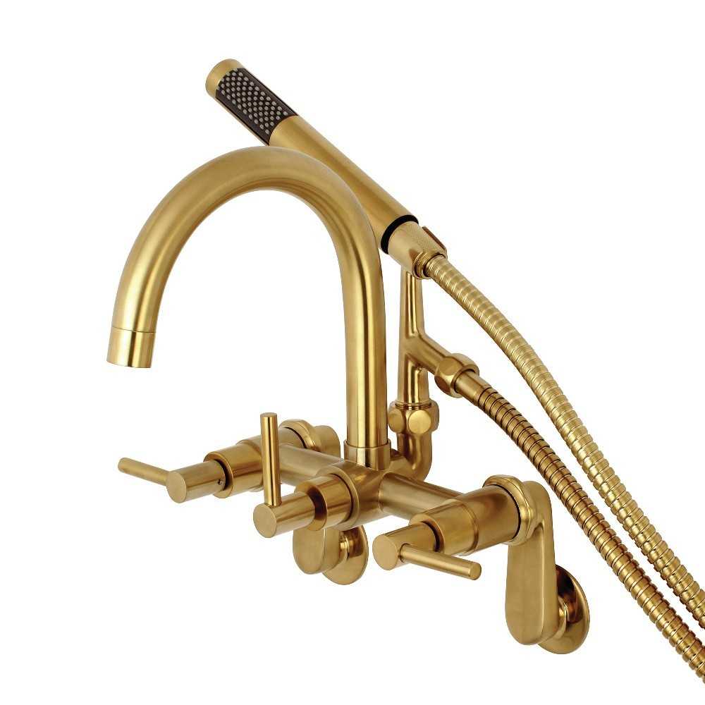 Aqua Vintage Concord 7-Inch Adjustable Wall Mount Tub Faucet, Brushed Brass