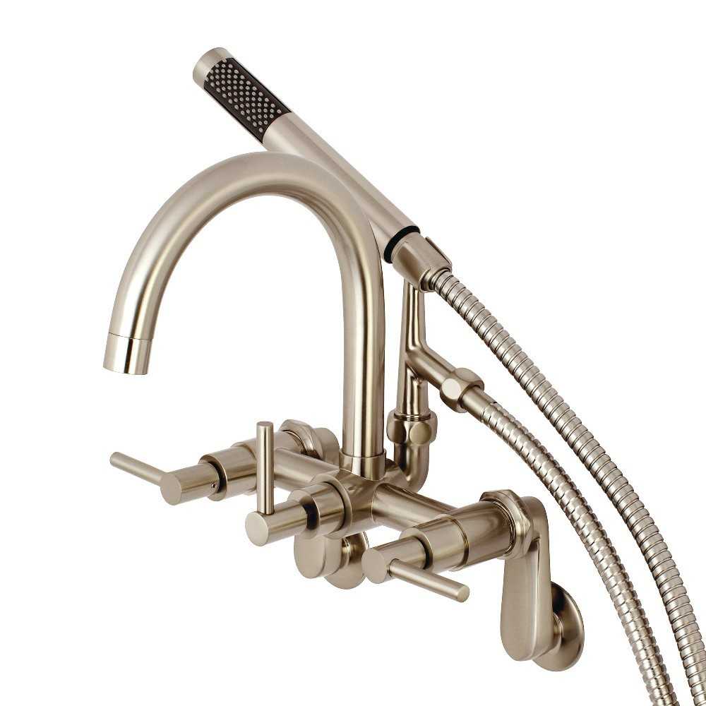 Aqua Vintage Concord 7-Inch Adjustable Wall Mount Tub Faucet, Brushed Nickel