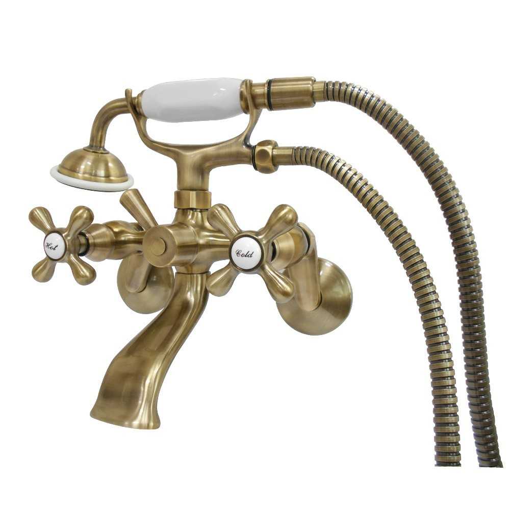 Kingston Brass Kingston Wall Mount Clawfoot Tub Faucet with Hand Shower, Antique Brass