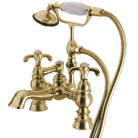 Kingston Brass Vintage 7-Inch Deck Mount Tub Faucet with Hand Shower, Polished Brass