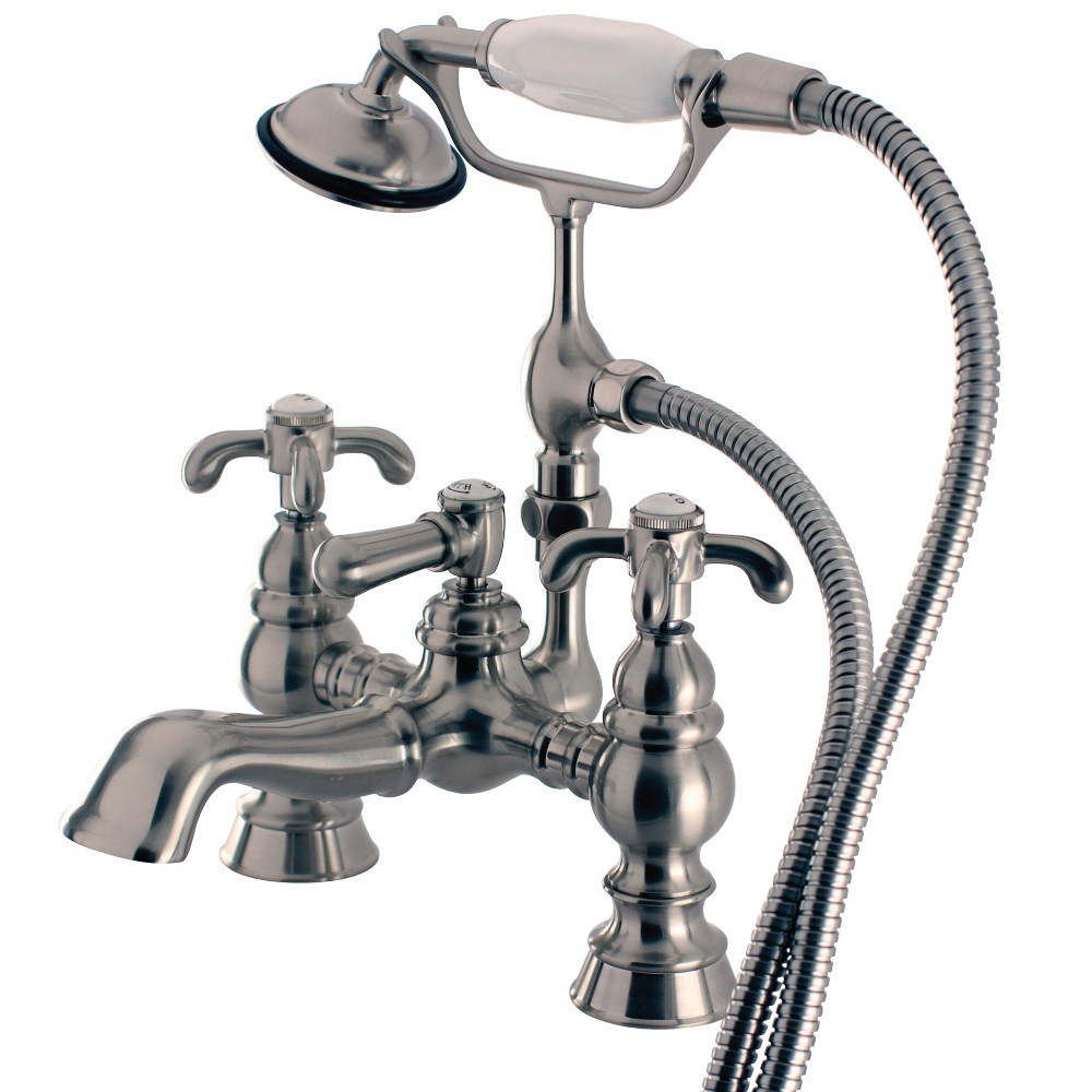 Kingston Brass Vintage 7-Inch Deck Mount Tub Faucet with Hand Shower, Brushed Nickel