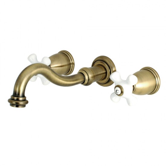 Kingston Brass Restoration Two-Handle Wall Mount Tub Faucet, Antique Brass