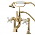 Kingston Brass Vintage 7-Inch Deck Mount Clawfoot Tub Faucet with Hand Shower, Polished Brass