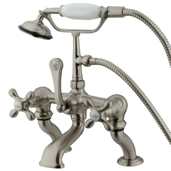 Kingston Brass Vintage 7-Inch Deck Mount Tub Faucet with Hand Shower, Brushed Nickel