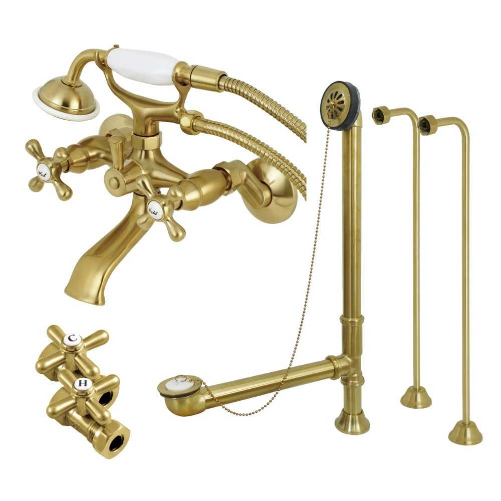 Kingston Brass Vintage Wall Mount Clawfoot Faucet Package, Brushed Brass
