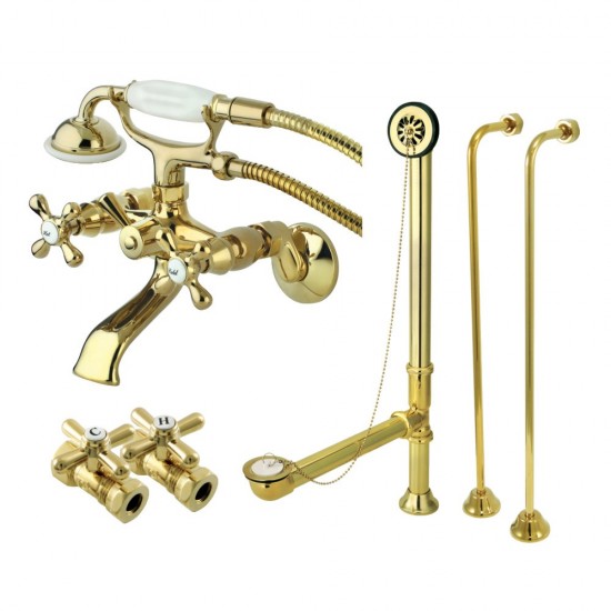 Kingston Brass Vintage Wall Mount Clawfoot Faucet Package, Polished Brass