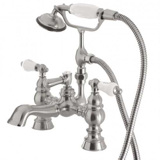 Kingston Brass Vintage 7-Inch Deck Mount Tub Faucet with Hand Shower, Brushed Nickel