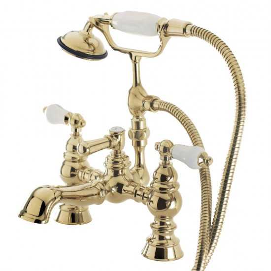 Kingston Brass Vintage 7-Inch Deck Mount Tub Faucet with Hand Shower, Polished Brass