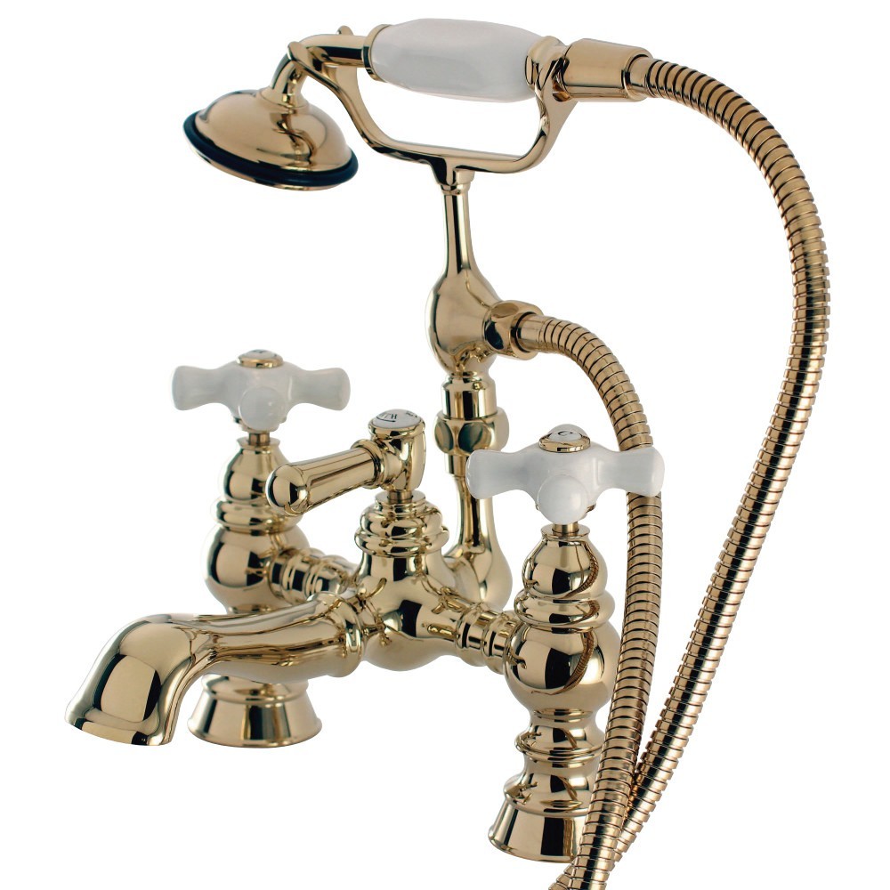 Kingston Brass Vintage 7-Inch Deck Mount Tub Faucet with Hand Shower, Polished Brass