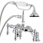 Kingston Brass Auqa Vintage 3-3/8 Inch Adjustable Deck Mount Tub Faucet with Hand Shower, Polished Chrome