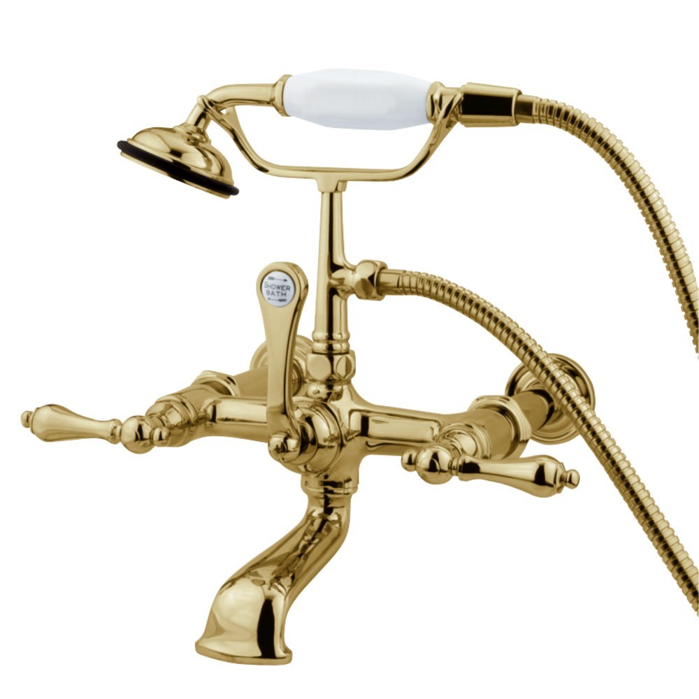 Kingston Brass Vintage 7-Inch Wall Mount Tub Faucet with Hand Shower, Polished Brass