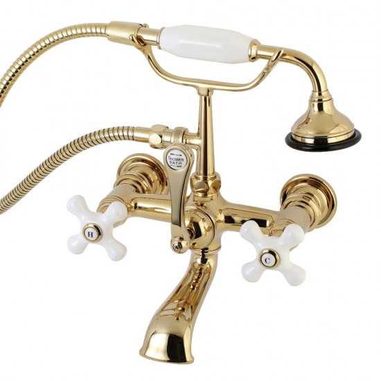 Kingston Brass Aqua Vintage 7-Inch Wall Mount Tub Faucet with Hand Shower, Polished Brass