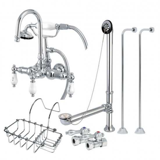 Kingston Brass Vintage Wall Mount Clawfoot Tub Faucet Package with Supply Line, Polished Chrome