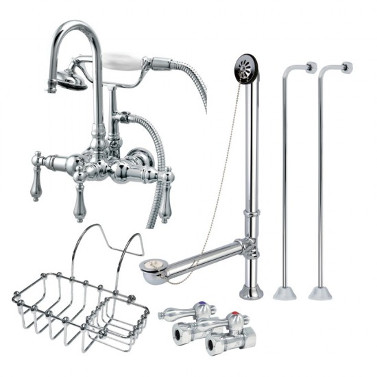 Kingston Brass Wall Mount Clawfoot Tub Faucet Package with Supply Line, Polished Chrome