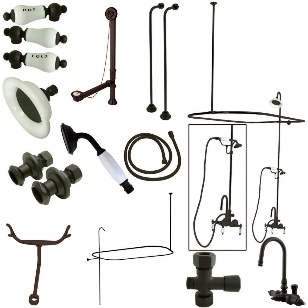 Kingston Brass Vintage Clawfoot Tub Faucet Package with Shower Enclosure, Oil Rubbed Bronze