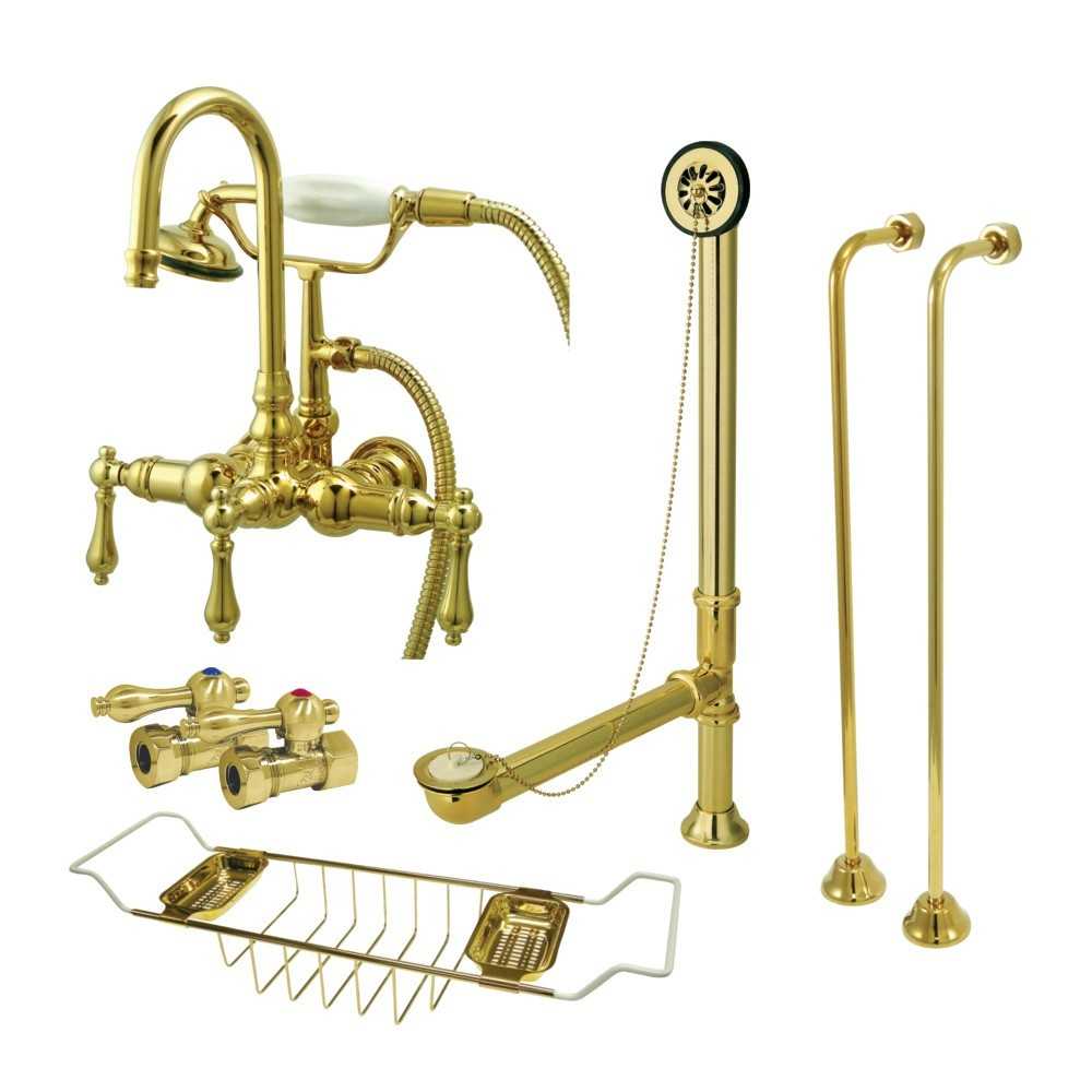 Kingston Brass Vintage Wall Mount Clawfoot Tub Faucet Package with Supply Line, Polished Brass