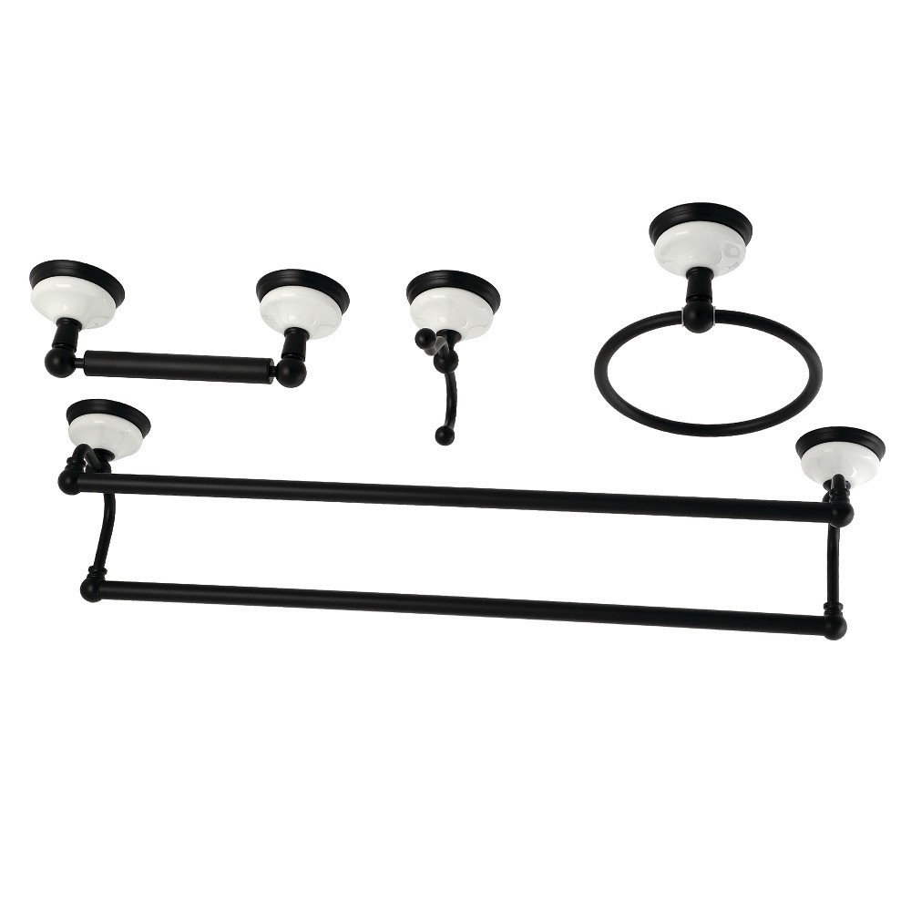 Kingston Brass Victorian 4-Pieces Dual Towel Bar Bathroom Hardware Set, Matte Black